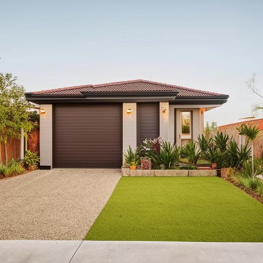 A picturesque two-storey house designed for a family of four, featuring cozy interiors, a spacious backyard playground, and an outdoor parking area.