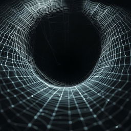 A spider floor with a bottomless appearance, resembling a floor covered entirely with intricate cobweb patterns extending infinitely downward, creating the illusion of an endless descent