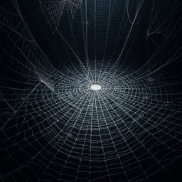 A spider floor with a bottomless appearance, resembling a floor covered entirely with intricate cobweb patterns extending infinitely downward, creating the illusion of an endless descent