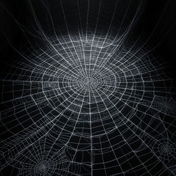 A spider floor with a bottomless appearance, resembling a floor covered entirely with intricate cobweb patterns extending infinitely downward, creating the illusion of an endless descent