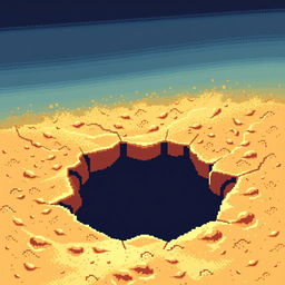 2D pixel art of a sandy floor with a bottomless appearance, creating the illusion of an infinite void