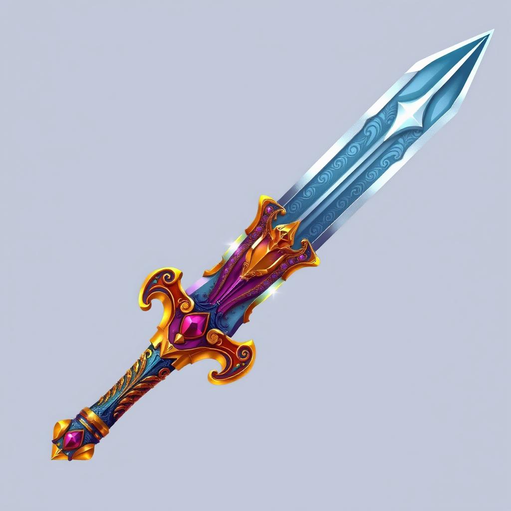 A beautifully designed sword, highly detailed, reduced to fit in a 32x32 pixel space