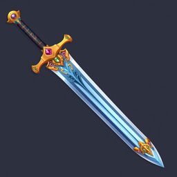 A beautifully designed sword, highly detailed, reduced to fit in a 32x32 pixel space