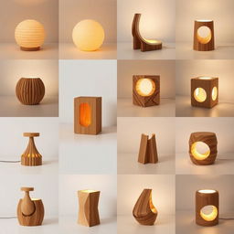 A collection of 20 unique and original wooden night lamp designs, focusing on simplicity and elegance