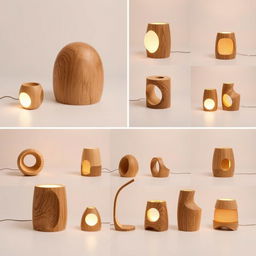 A collection of 20 unique and original wooden night lamp designs, focusing on simplicity and elegance