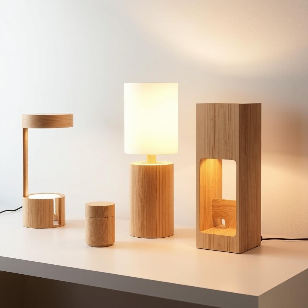 A series of 20 original and minimalist wooden table lamp designs, each unique and conceived for the first time