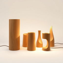 A series of 20 original and minimalist wooden table lamp designs, each unique and conceived for the first time