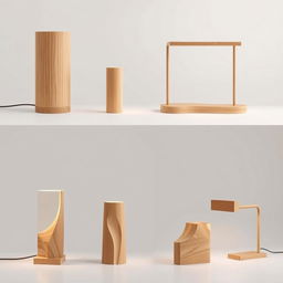 A series of 20 original and minimalist wooden table lamp designs, each unique and conceived for the first time