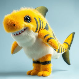 A humanoid shark with furry features, displaying a cheerful demeanor