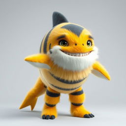 A humanoid shark with furry features, displaying a cheerful demeanor