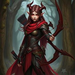 A striking Dungeons & Dragons character, an elf with fey'ri lineage, showcasing elegant elven features combined with demonic traits such as subtle horns and wings