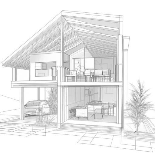 Generate a 3D blueprint of a two-story home featuring a modern design and detailed interior layout.