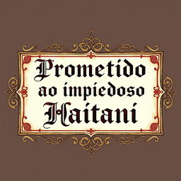 Create a medieval-modern title with calligraphy that reads "Prometido ao impiedoso Haitani"