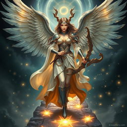 A mesmerizing DND female erinyes, traditionally a fierce celestial executioner, depicted on a journey of redemption and ascension