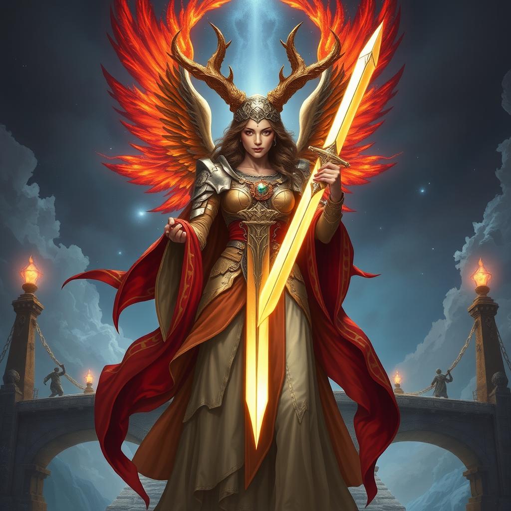 A captivating DND female erinyes, traditionally a celestial executioner, portrayed on the path of repentance