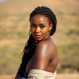 A beautiful African woman with a confident pose wearing minimal clothing that accentuates her natural beauty