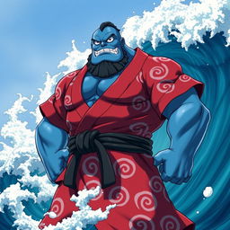 Jinbe, a strong and powerful Fish-Man from the One Piece universe, displaying his signature stoic expression