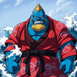 Jinbe, a strong and powerful Fish-Man from the One Piece universe, displaying his signature stoic expression