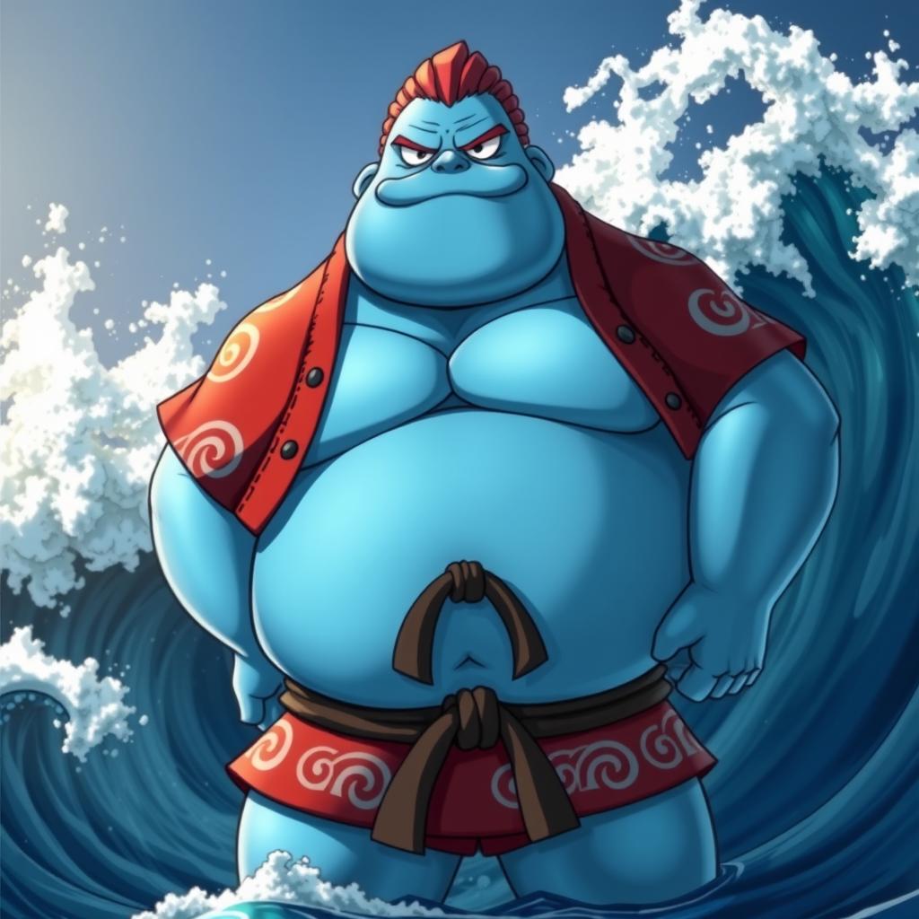 Jinbe, the chubby and strong Fish-Man from the One Piece universe, displaying his signature stoic expression