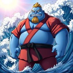 Jinbe, the chubby and strong Fish-Man from the One Piece universe, displaying his signature stoic expression