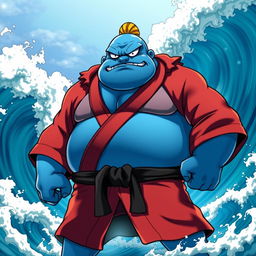 Jinbe, the chubby and strong Fish-Man from the One Piece universe, displaying his signature stoic expression