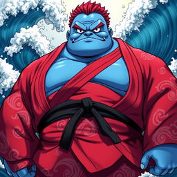 Jinbe, the chubby and strong Fish-Man from the One Piece universe, displaying his signature stoic expression