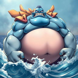 Jinbe, the strong and powerful Fish-Man from the One Piece universe, showcasing his robust and muscular build