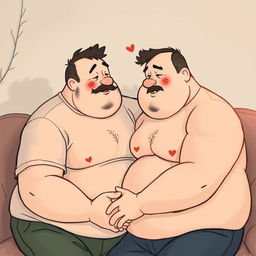 Two chubby men sharing an intimate and tender moment, depicted with respect and affection