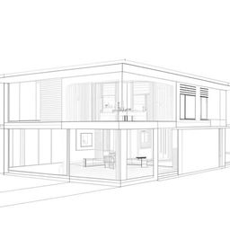 Generate a 3D blueprint of a two-story home featuring a modern design and detailed interior layout.