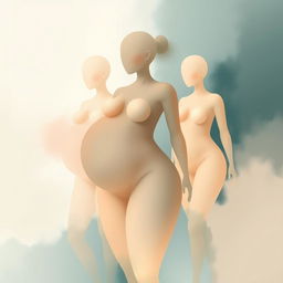 An artistic and abstract portrayal focusing on the concept of body positivity and diversity, using soft colors and gentle shapes to represent the human form