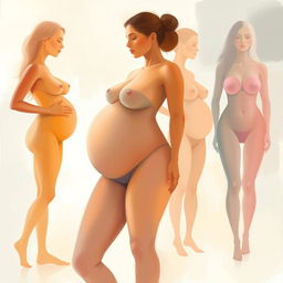 An artistic and abstract portrayal focusing on the concept of body positivity and diversity, using soft colors and gentle shapes to represent the human form