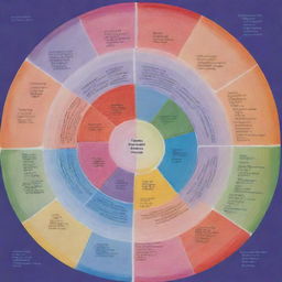 A detailed and complex graph depicting various processes, drawn in a variety of vibrant and bright colors that help differentiate each process.