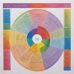 A detailed and complex graph depicting various processes, drawn in a variety of vibrant and bright colors that help differentiate each process.