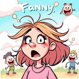 A humorous cartoon illustration featuring a character named Fanny with an exaggerated, comedic expression