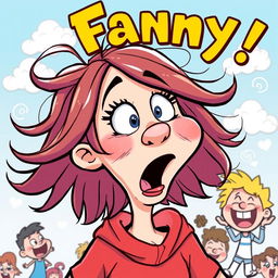 A humorous cartoon illustration featuring a character named Fanny with an exaggerated, comedic expression