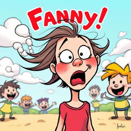 A humorous cartoon illustration featuring a character named Fanny with an exaggerated, comedic expression