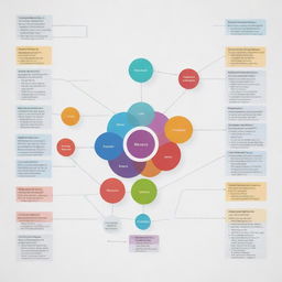 A complex graph including a detailed process scheme, designed with diverse and bright colors to help delineate each separate process.