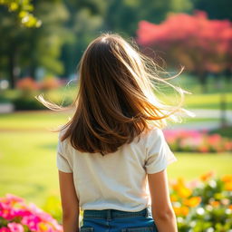 A visually engaging image of a teenage girl seen from behind, standing in a beautiful natural setting