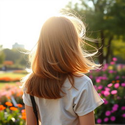 A visually engaging image of a teenage girl seen from behind, standing in a beautiful natural setting