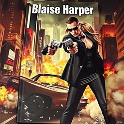 Action-packed book cover depicting a man and a woman in sleek mafia black outfits, each fiercely pointing guns at one another