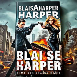 Action-packed book cover depicting a man and a woman in sleek mafia black outfits, each fiercely pointing guns at one another