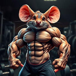 A highly muscular mouse with defined muscles and a strong physique, posed in a confident and strong stance