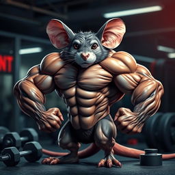 A highly muscular mouse with defined muscles and a strong physique, posed in a confident and strong stance