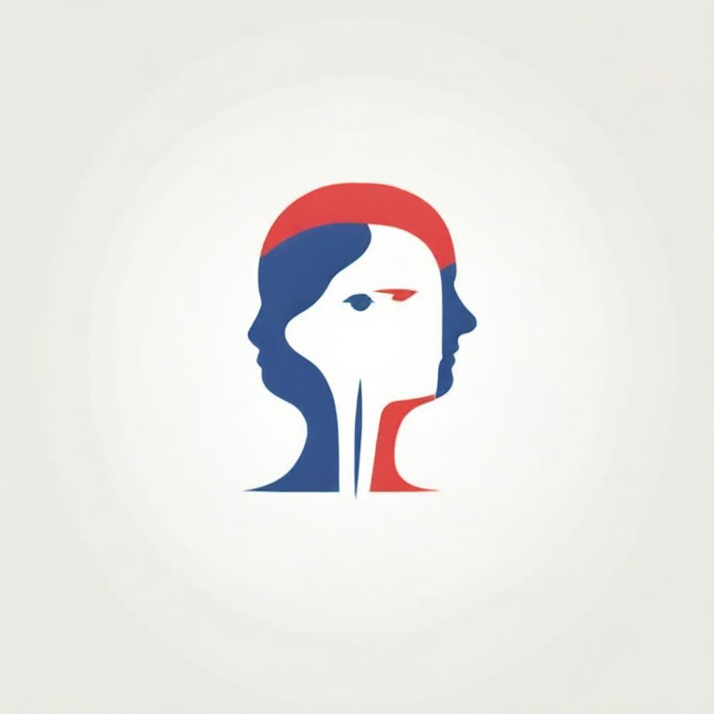 Design a psychology logo featuring prominent use of red, white and blue colors.