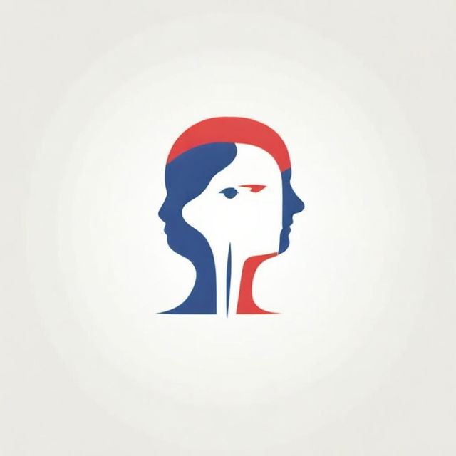 Design a psychology logo featuring prominent use of red, white and blue colors.