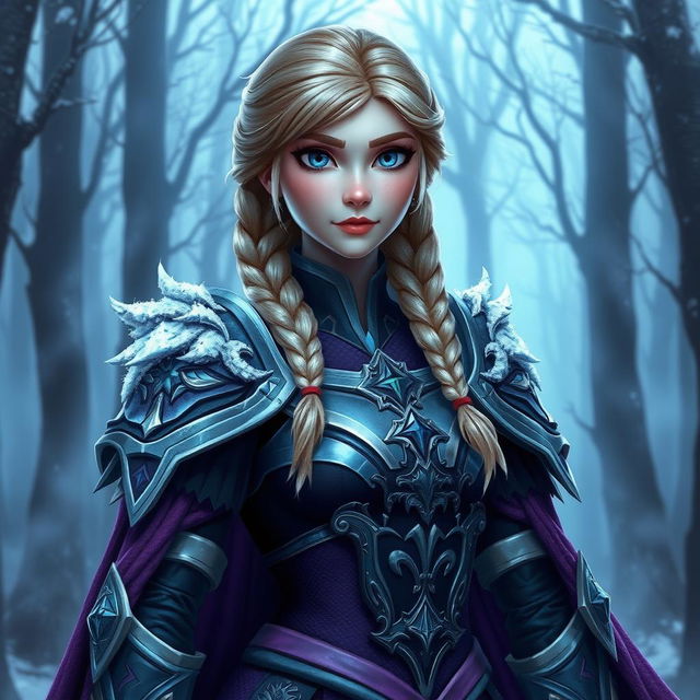 An imaginative fusion of Anna from "Frozen" and Sylvanas from "World of Warcraft," re-envisioned as a DND character