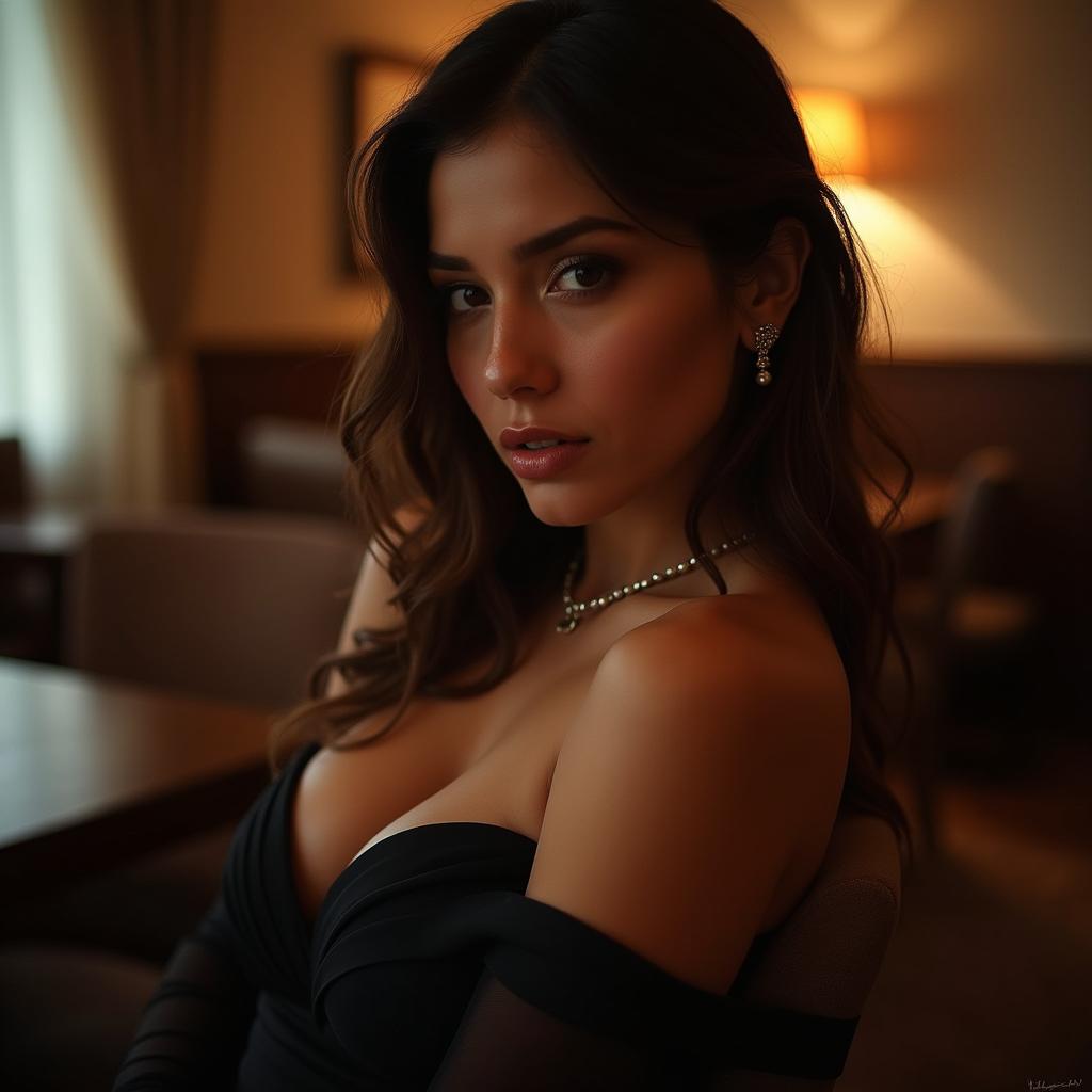 An enticing and seductive version of the given photo, featuring a well-dressed subject in elegant attire, surrounded by an alluring and sophisticated ambiance