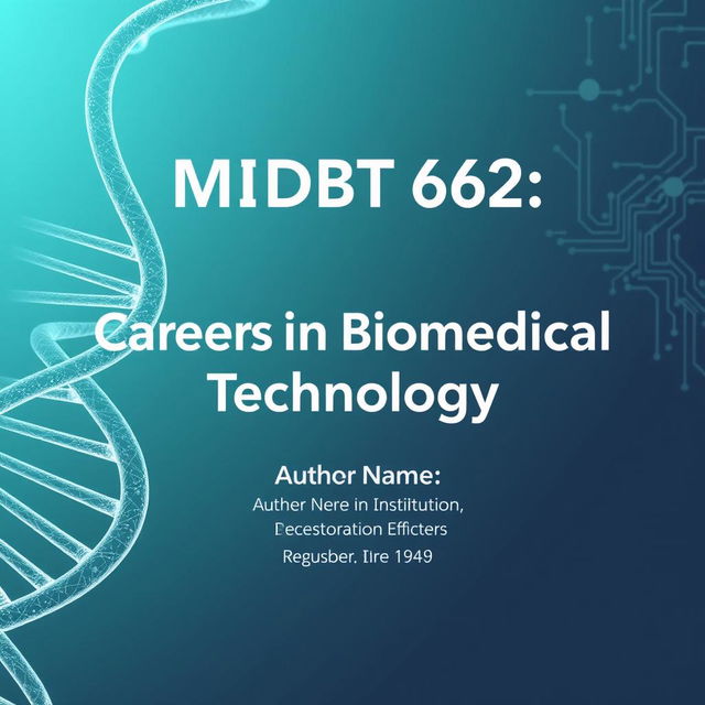 Create a professional and academic title page for "MDBT 662: Careers in Biomedical Technology"