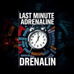 An A4 book cover titled "Last Minute Adrenaline" featuring a prominent alarm watch at the center