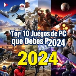 A captivating YouTube thumbnail featuring a vibrant collage of popular PC games anticipated in 2024